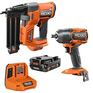 RIDGID 18V Brushless 18-Gauge Brad Nailer w/ 2.0 Ah Battery & Charger w/ 18V Brushless 1/2 in. Mid-Torque Impact Wrench $199