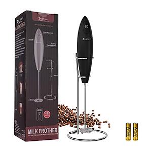 Zeattain Milk Frother Handheld Mixer, Battery Operated Electric Whisk Foam Maker for Cappuccino,Latte,Coffee,Matcha & More - Black $8