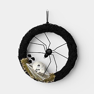 17.5" Vine Base Mixed Moss Artificial Halloween Wreath with Spider and Skull Black/Green - Hyde and EEK! Boutique™ $12.5