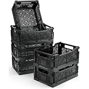 6-Pack Collapsible Plastic Storage Baskets, Stackable Bins with Label Slots $19.99