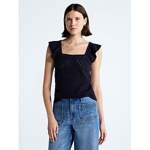 Free Assembly Women's and Women's Plus Square Neck Cotton Sweater with Flutter Sleeves, Sizes L-XL Only $4.48