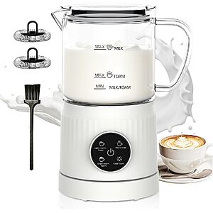 4-in-1 Electric Milk Frother and Steamer for Whole Milk, LED Touch Screen $29.19