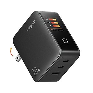 wegear 70W GaN USB C Charger Block with Smart Display & Touch Control, 3-Port PD3.0 Fast Wall Charger, Foldable Plug Power Adapter $22.4