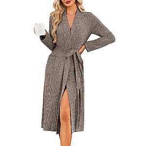 Ekouaer Women's Long Knit Robe w/ Pockets (S-XXL, Various Colors) $14.99 + Free Shipping w/ Prime or on $35+