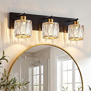 VOLISUN 3-Light K9 Crystal Bathroom Vanity Light Fixture $22.19 + Free Shipping w/ Prime or on $35+