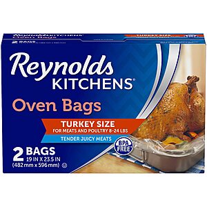 $2.50 or less S&S 10% Q: Reynolds Kitchens Turkey Oven Roasting Bags, Holds Up to 24 lbs, 2ct