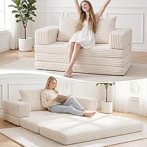 Tykacna Convertible Boneless Loveseat Sofa Bed w/ Removable Armrests & Backrest $138.59 + Free Shipping