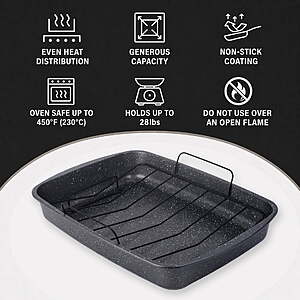 $10.84 FS WALMART+ or Pick Up Mainstays 18.9 in Rectangle Turkey (up to 28lbs) Roasting Pan with Wire Rack, Nonstick Carbon Steel, Gray Speckle, 0.5 mm