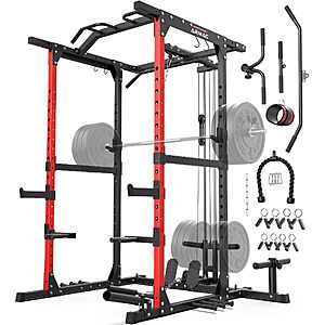 Sportsroyals ARMAC Power Cage Multi-Function Power Rack | 1500lbs, Adjustable Cable Crossover System, More Training Attachment $319.99