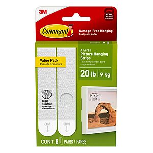 [S&S] Command X-Large (20 lb) Picture Hanging Strips, 8 Pairs (16 Strips) $5.97