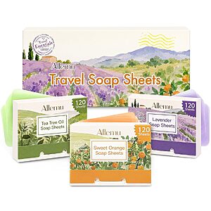 3-Pack 120-Count Allemu Travel Soap Sheets (Orange, Tea Tree & Lavender) $6.49 + Free Shipping w/ Prime or on $35+