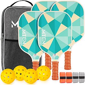 MTEN Pickleball Paddles Set of 4, USAPA Approved Racket for Men & Women | Fiberglass Rackets with 4 Outdoor Balls, 1 Bag, 4 Grip Tapes for Families $34.99