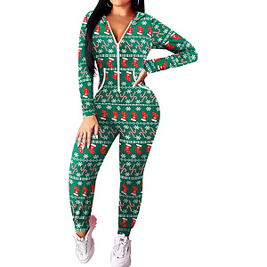 Ekouaer Christmas Onesie for Women Hooded Jumpsuit Sexy One Piece Pajamas $12.99