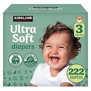 $29.99 Shipped COSTCO MEMBER Kirkland Signature Diaper Sizes 3-7 Mega Jumbo Pack up to 222 Diapers in the box (count based on size)