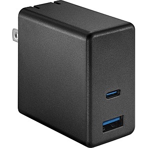 Best Buy essentials - 65W Dual Port USB-C and USB Wall Charger for MacBook Pro, iPad, iPhone, Apple Watch, Smarthones & other USB-C Devices - Black - $11.99 + FS