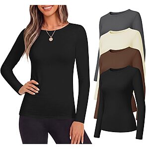 4-Pack Ekouaer Women's Fleece Lined Long Sleeve Thermal Undershirts $18.99 + Free Shipping