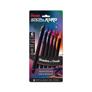 Pentel EnerGel Kuro Shades of Dusk, Retractable Liquid Gel Pen, Assorted Ink Colors, 6pk (BL437DUSPF6) $9.8