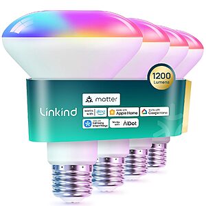 4-Pack Linkind Matter BR30 1200LM Smart LED Light Bulbs (Color Changing) $29.99 + Free Shipping
