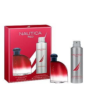 $12.62, Amazon, Nautica Color Red 1.6 fl oz EDT + 5.9 oz Deodorizing Body Spray, Aromatic Fougere, Notes of Black Pepper, Lavender and Rosemary