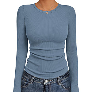 Women's Long Sleeve Ribbed Fitted Shirt (Various) $6 + Free Shipping w/ Prime or on $35+