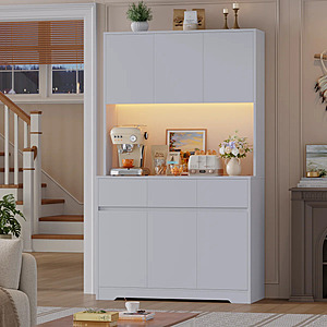 Wade Logan Aybike 71" Tall Kitchen Pantry Cabinet w/ Charging Station & LED Light (White) $169.99