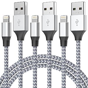 3-Pack 6' Aukelan MFi Certified Nylon Braided Lightning Cable (Grey/ White) $3.24 + Free Shipping w/ Prime or on $35+