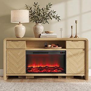 63" Ebern Designs Herringbone Modern TV Stand w/ Built-In 30" Fireplace (Natural) $350 + Free Shipping