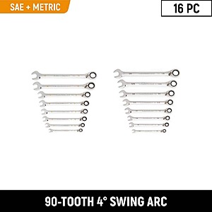 $106, FS, GEARWRENCH 16-Piece SAE/Metric 90-Tooth Reversible Combination Ratcheting Wrench Set