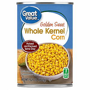 Great Value Golden Sweet Whole Kernel Corn, 15.25 oz - 8pack for $4.00 or Single $0.50