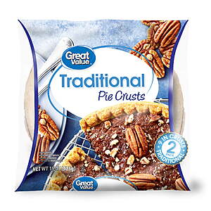 Great Value Frozen Traditional Pie Crusts, Two 9-inch Pie Crust & Pans, 15 oz $1.24