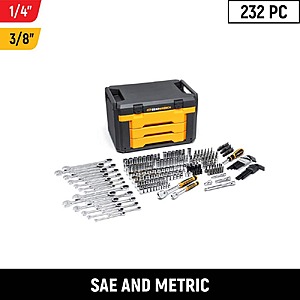 $199, FS, GEARWRENCH 232-Piece SAE/Metric Mechanics Tool Set for 1/4 in. and 3/8 in. Drive with Tool Box