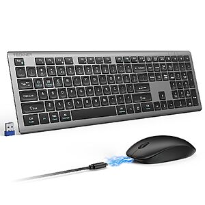 2.4Ghz Tecknet Rechargeable Ultra-Slim Wireless Keyboard & Mouse Combo (Grey) $16.49 + Free Shipping w/ Prime or on $35+