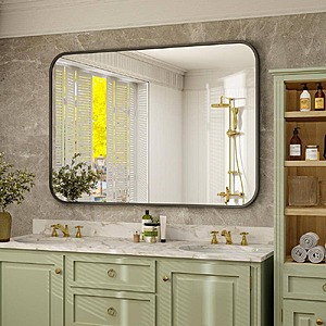 26 in. W x 38 in. H Rectangular Aluminum Alloy Framed Rounded Black Wall Mirror $49.97