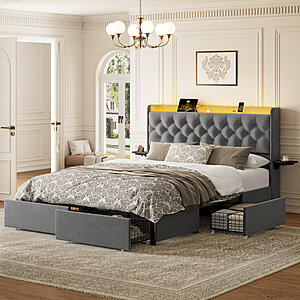 Coba Upholstered Platform Bed with Storage Drawers and Charging Station $275.99