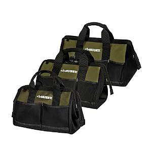 3-Piece Husky Army Green Zippered Top Tool Bag Combo (12", 15", 18" ) $29.88