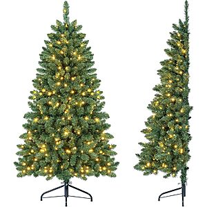 Goplus 5ft Pre-Lit Half-Shape Christmas Tree with 170 LED Lights $49.99