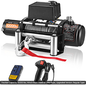 VEVOR Winch, 10000lbs, 12V DC, 65’ steel rope, Wireless & Wired Remote IP55 Waterproof $220
