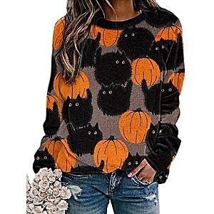 Neyaolk Halloween Cats Graphic Long Sleeve Crewneck Pullover Sweatshirt (Brown) $12.99 + Free Shipping w/ Prime or on $35+
