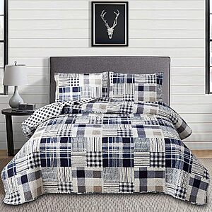 Green Essen King Buffalo Plaid Reversible Quilt Set (Brown Navy White) $18.89 + Free Shipping w/ Prime or on $35+
