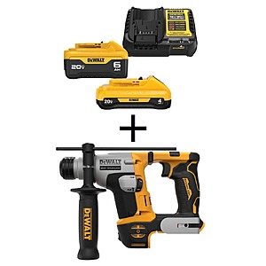 DeWalt ATOMIC 20V MAX Cordless Brushless Ultra-Compact 5/8 in. SDS + Hammer Drill with 6.0 Ah and 4.0 Ah Starter Kit $199