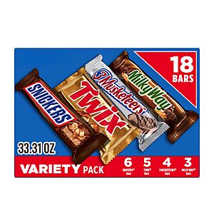 [SnS, AC] $13.07 | 18 Count Full Size Snickers, Twix, Musketeers, Milky Way at Amazon