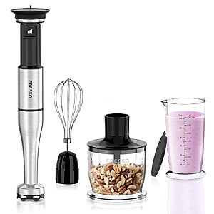 FRESKO Immersion Blenders Handheld, Variable Speed Trigger | 4-In-1 Stainless Steel Hand Blender with Food Chopper, Egg Whisk & 24 oz Beaker, Stick Mixers for Baby Food $26.99
