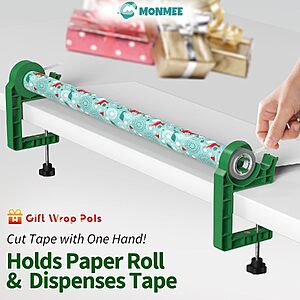 MONMEE Wrapping Paper Holder w/ One-Hand Tape Cutters & 2 Tape Rolls (Various Colors) $12.99 & More + Free Shipping w/ Prime or on $35+ $12.49