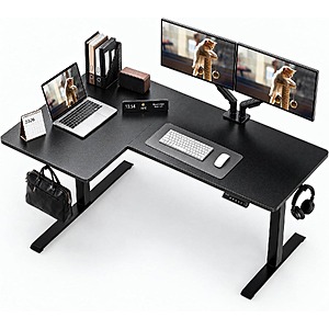 Prime Members: HUANUO 63" x 39.4" L-Shaped Standing Desk w/ Dual Crossbar Frame (Black) $130 + Free Shipping