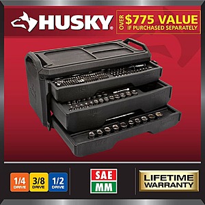 Husky 310-Piece SAE/Metric Mechanics Tool Set with Tool Box $99