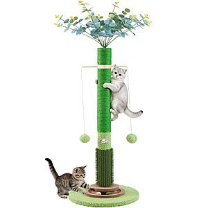 40'' Couner Sisal Cat Scratching Post Tree w/ Artificial Flower Topper, Self Groomer and Ball Toys $19.99 + Free Shipping w/ Prime or on $35+