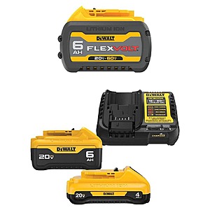 Dewalt FLEXVOLT 20V/60V MAX Lithium-Ion 6.0Ah Battery Pack and 20V MAX Lithium-Ion 6Ah & 4Ah Batteries and Charger Starter Kit $199