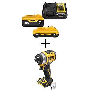 Dewalt 20V MAX XR Lithium-Ion Cordless Impact Driver with 6.0 Ah and 4.0 Ah Starter Kit $199