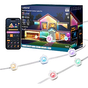 Linkind - 100ft Smart Permanent Outdoor Lights Pro with 72 LED Lights, RGBTW, Music Mode, Matter, IP67, Halloween & Christmas - White $109.99 Bestbuy.com