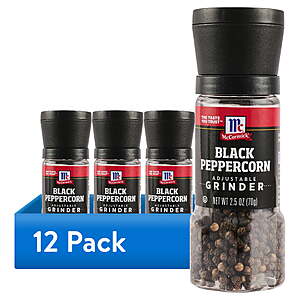 (12 pack) McCormick Kosher Black Peppercorn Grinder, 2.5 oz Bottle - $29.95